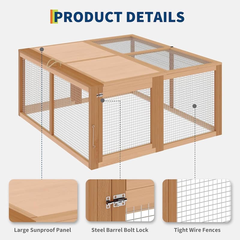 Portable Wooden Folding Chicken Coop Rabbit Hutch for Outdoor, Indoor