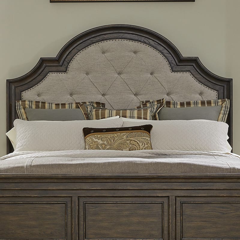 Paradise Valley Saddle Brown Upholstered Arched Panel Headboard - Queen