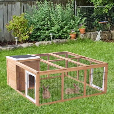 Outdoor Small Animal Cage with Playpen and Easy Access Doors - 48.5" L x 47.25" W x 20.5" H