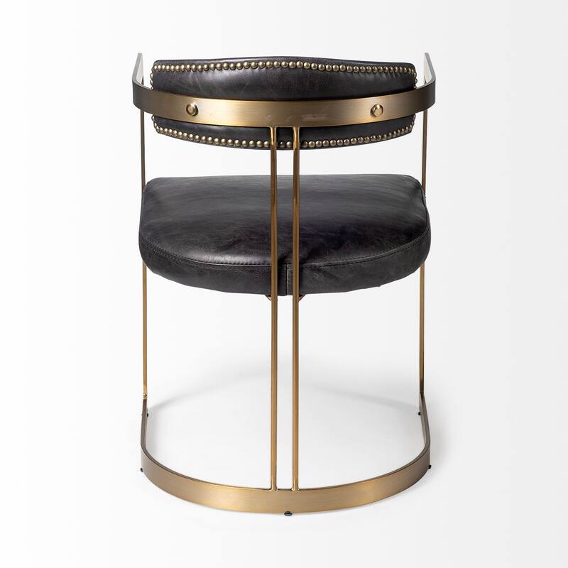 Hollyfield II Black Leather Seat w/Gold Iron Frame Dining Chair - 20.5L x 22.5W x 29.5H