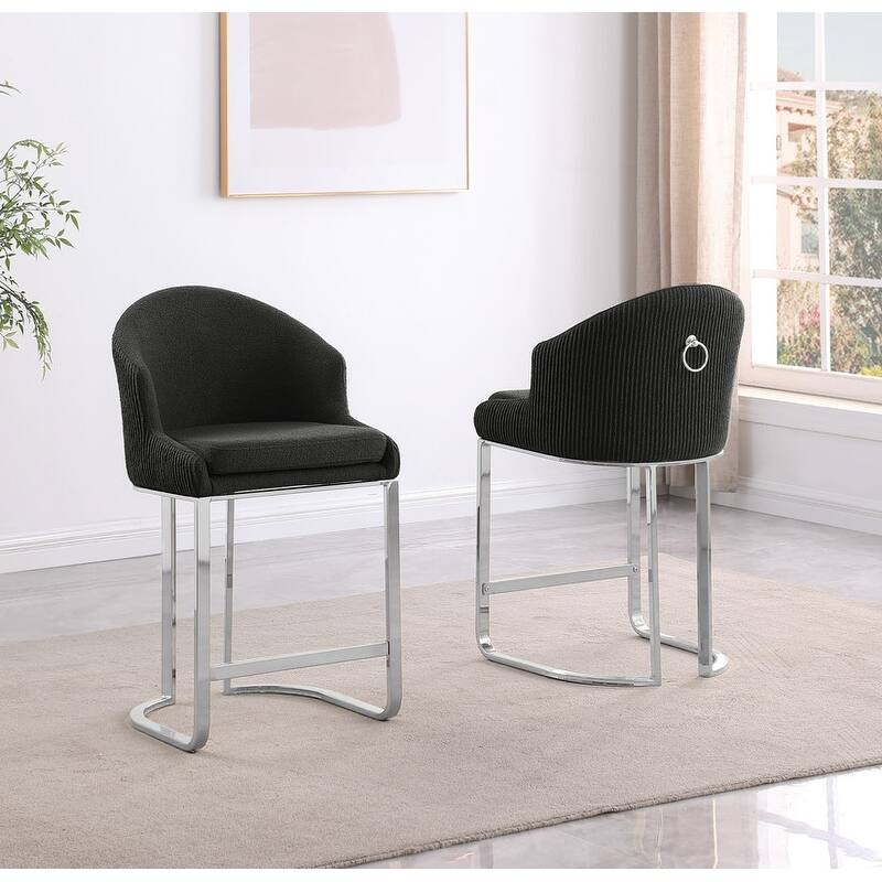 Best Quality Furniture Teddy Fabric Chrome Barstools (Set of 2) - N/A - Black-Chairs