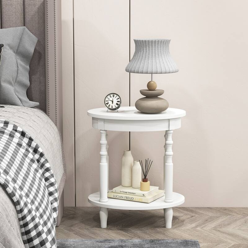 Mid Century Modern 2-Tier Oval Side Table with Storage Shelf - 20.5" x 15.5" x 24.5" (L x W x H)