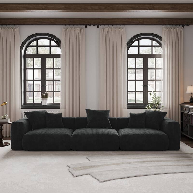 Large Modern Corduroy Fabric 3 Seats Sectional Sofa - Black