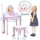 preview thumbnail 11 of 10, Kids Vanity Set with Mirror & Stool, Wooden Princess Makeup Dressing Table with Drawers for Girls Ages 4-9 - N/A