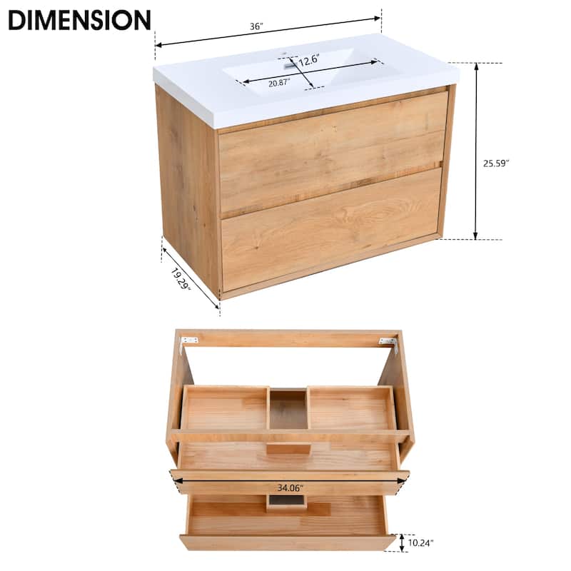 Prismella 36" 48'' Wall Mounted Bathroom Vanity with Top, Floating Cabinet Sink Combo