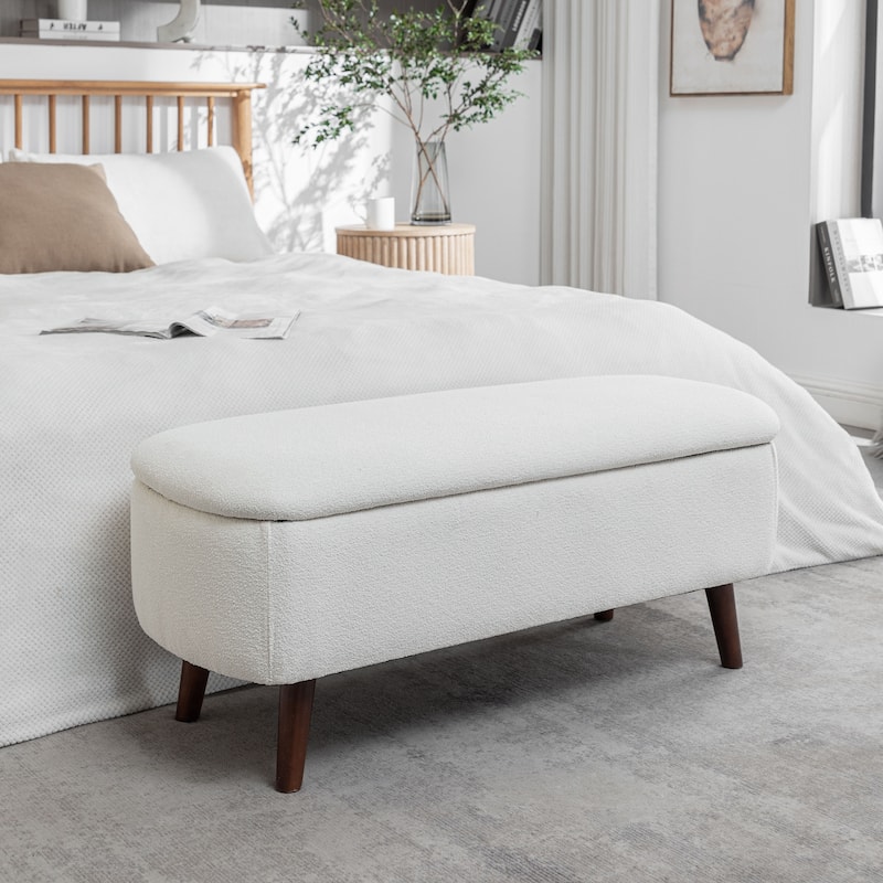 Porthos Home Celia Boucle Fabric Storage Bench with Rubberwood Legs