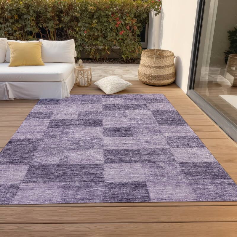 Machine Washable Indoor/ Outdoor Checker Chantille Rug