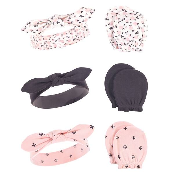 slide 1 of 1, Hudson Baby Infant Girl Cotton Headband and Scratch Mitten 6pc Set, Berry Floral, 0-6 Months - Berry Floral Berry Floral - 0-6 Months