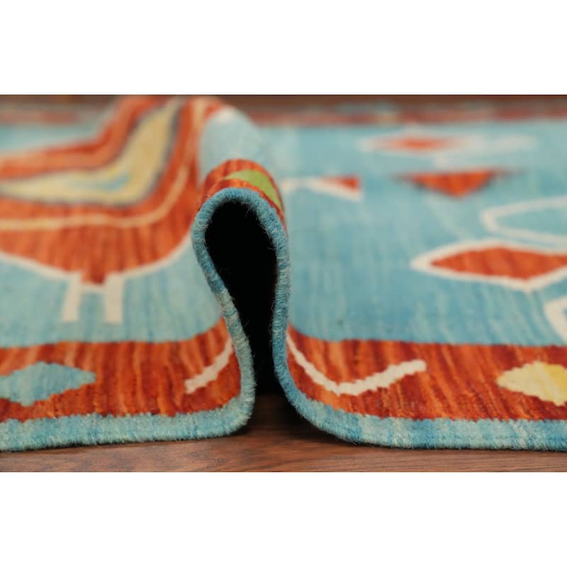 Hand Woven Oriental 100% Wool Carpet Southwestern Tribal Navy Blue & Blues Kilim Area Rug - 5' 10'' X 4' 0''