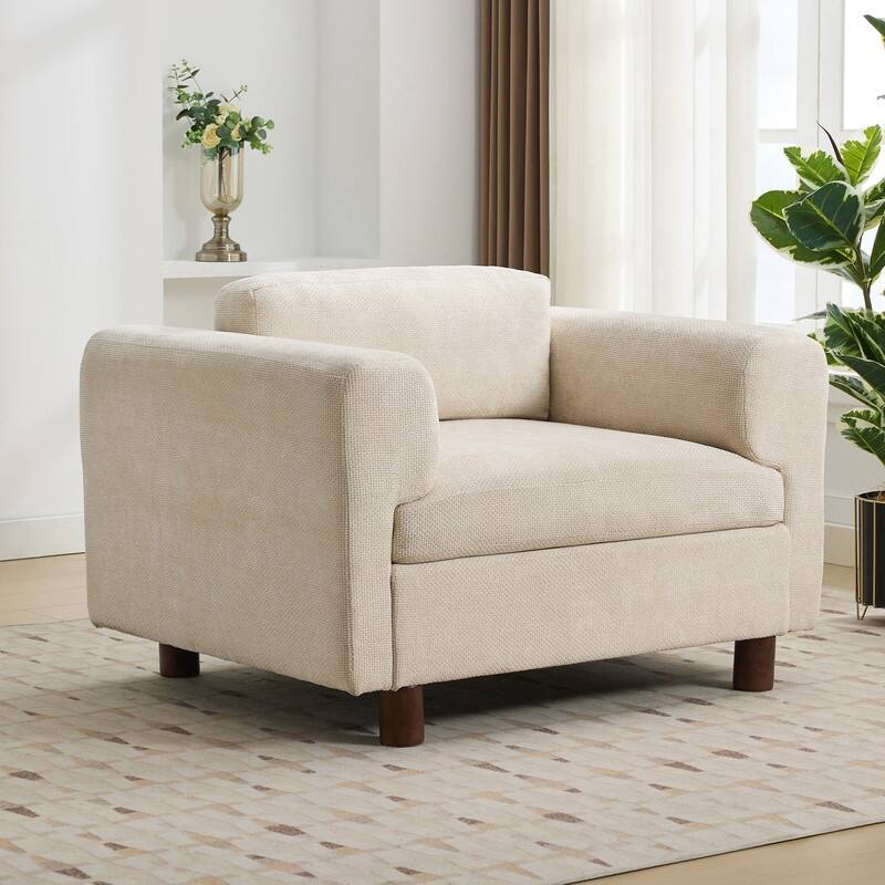 Modern Oversized Armchair Comfy Accent Chair Single Sofa, Woven Velvet Fabric - Beige