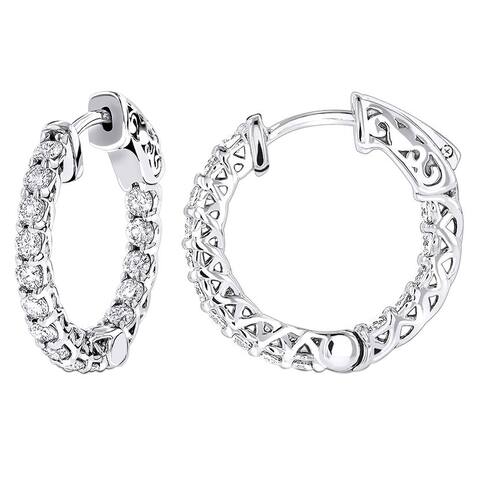 Ladies Inside Out Round Diamond Hoops Earrings 1.5ctw in 14k Gold by Luxurman