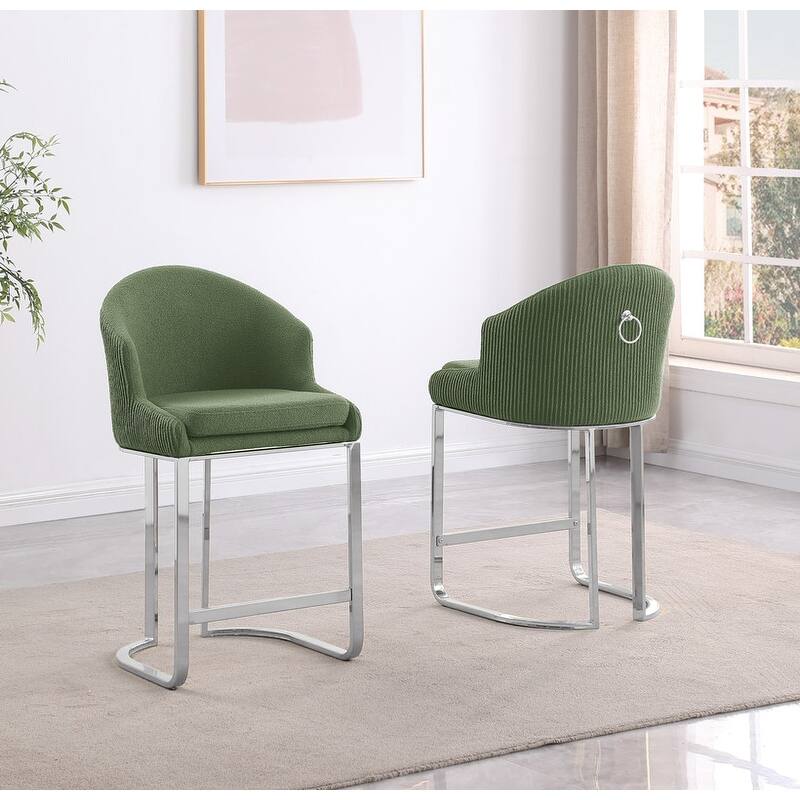 Best Quality Furniture Teddy Fabric Chrome Barstools (Set of 2) - N/A - Green-Chairs