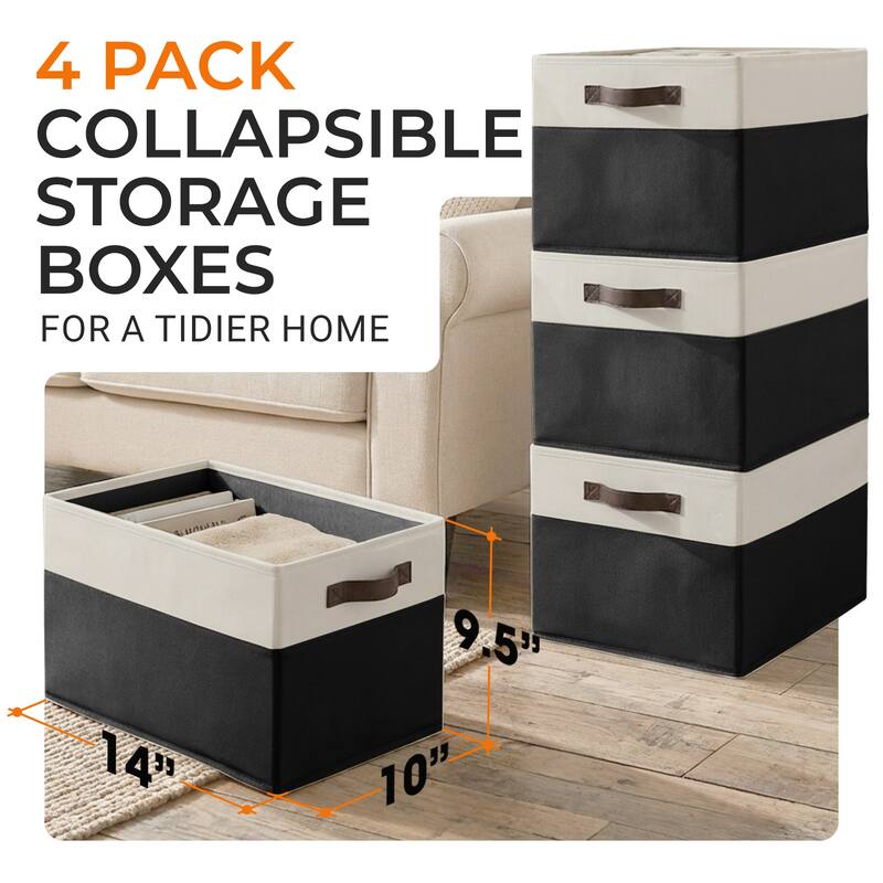 Cheer Collection 4 Pack Large Fabric Storage Baskets with Handles Collapsible Organizer Bins