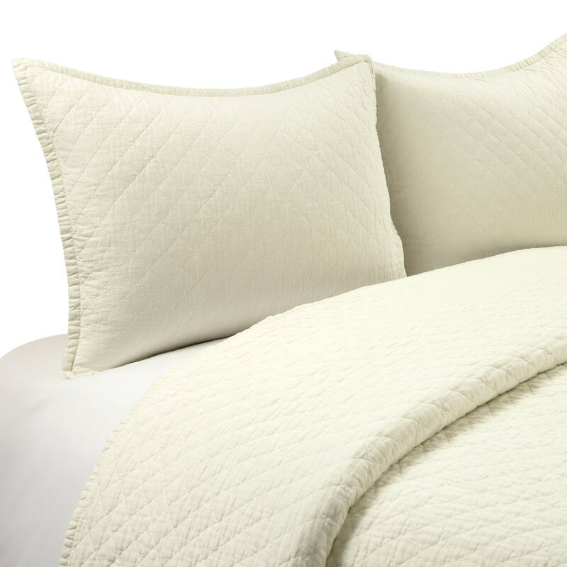Lush Decor Belgian Flax Prewashed Linen Rich Cotton Blend Quilt 3 Piece Set