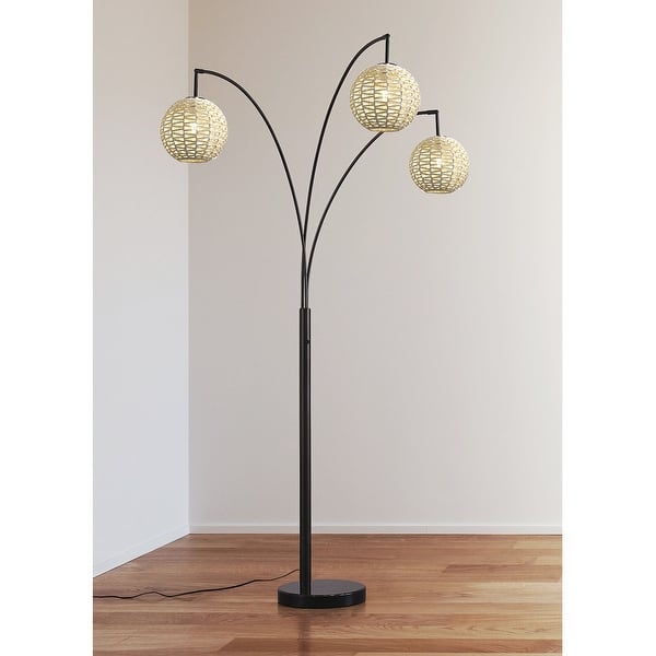 HOMEGLAM 83" 3-Light Globe Woven Rattan Arched Floor Lamp - On Sale ...