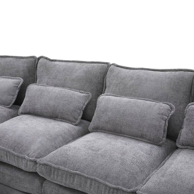 Chenille U-shape Sectional Sofa with Chaise and Storage Ottoman, Modular Couch with USB/Type-C Ports, Side Pockets, Phone Holder