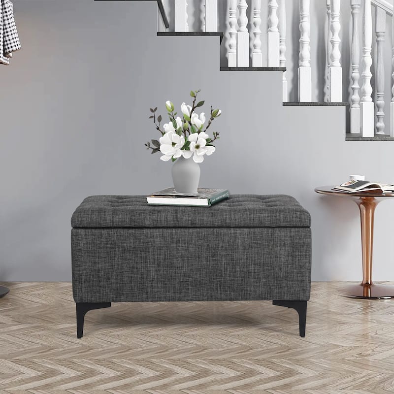 Adeco 31.5" Storage Ottoman Bench with Metal Legs