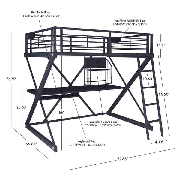 Linon Trinity Full Size Steel Study Loft Bunk Bed