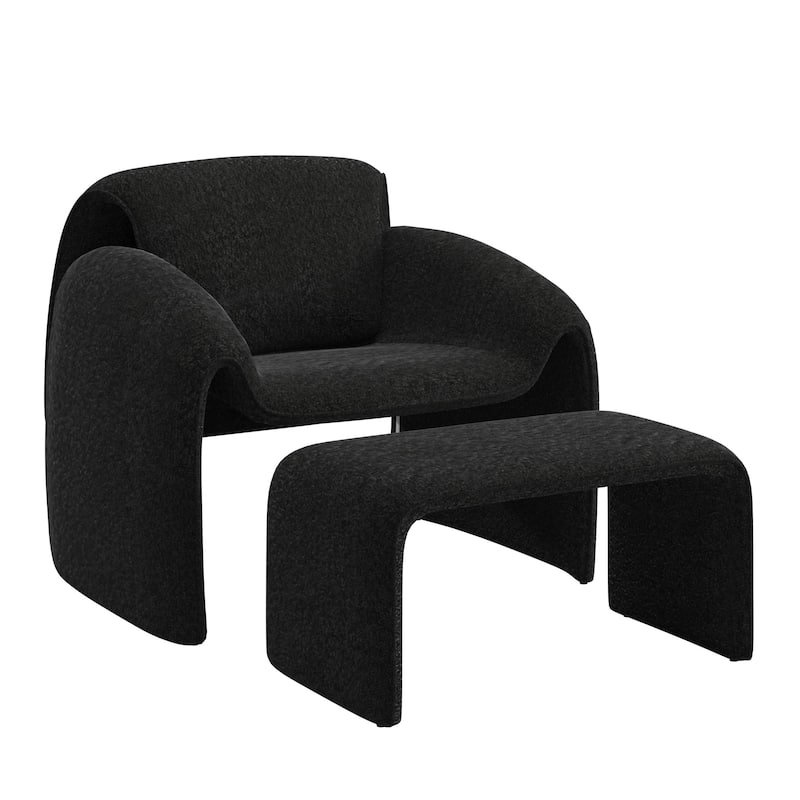 Maratea Round Arm Accent Chair and Ottoman by iNSPIRE Q Modern - Chair and Ottoman - Black Boucle