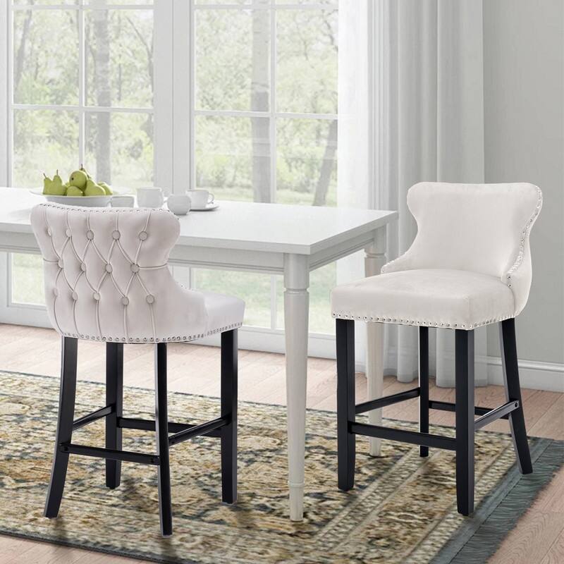 Button Tufted Velvet Wing-Back Barstools Set of 2