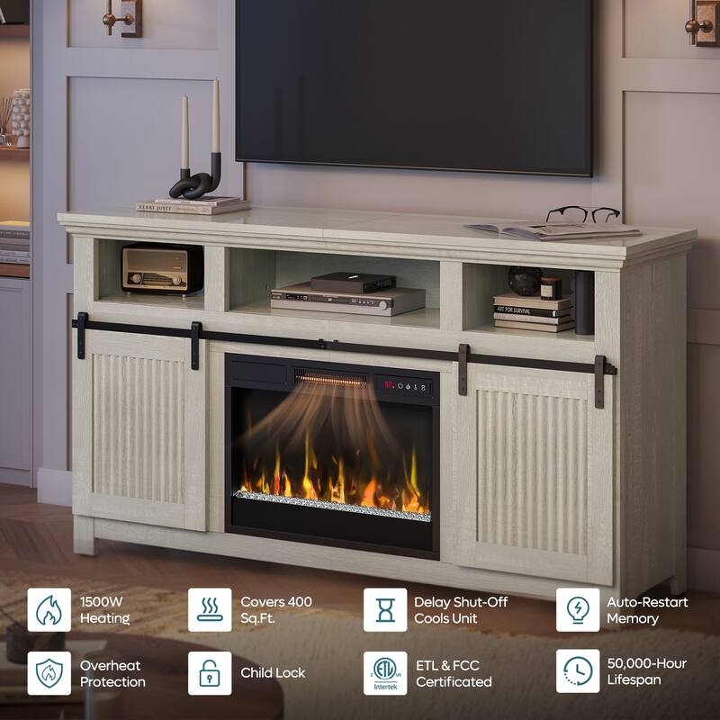 Bestier 60'' Fireplace TV Stand with Electric Fireplace Heater & Storage Cabinet for TVs up to 65 Inch