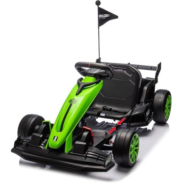 slide 2 of 20, 24V Ride On Go Kart for Kids, Ajustable Length Electric Ride Toy Green