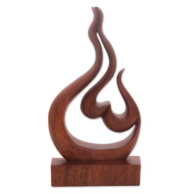 Wood sculpture, 'Lover's Passion' - 11.75" H x 6" W x 2" D