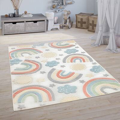 Kids Rug Colorful Rainbow Play-Mat for In- & Outdoor in Cream