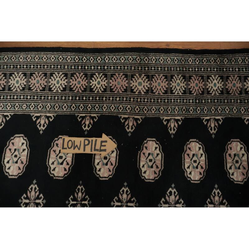 Hand Knotted Oriental 100% Wool Carpet Traditional Geometric Black Bokhara Area Rug - 6' 6'' X 4' 2''