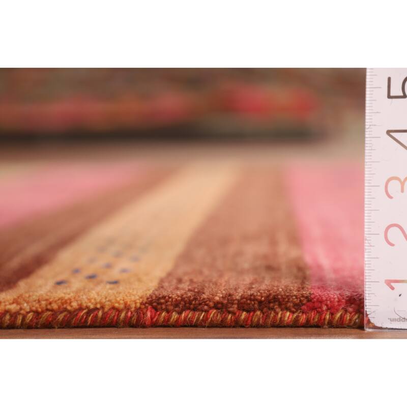 Little Animals Striped Gabbeh Indian Area Rug Hand-Knotted Wool Carpet - 5'3"x 7'10"