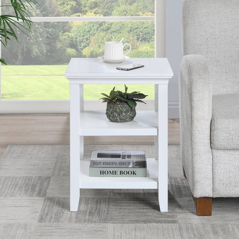 End Table with Shelves Modern Three-Tier Storage Accent Table Solid and Manufactured Wood Versatile Nightstand Table - 18