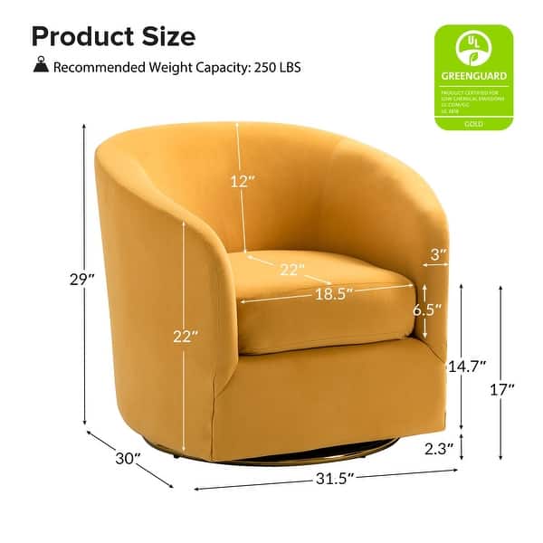 dimension image slide 8 of 12, Eleuterio Modern Velvet Curved Swivel Accent Barrel Chair with Metal Base by HULALA HOME