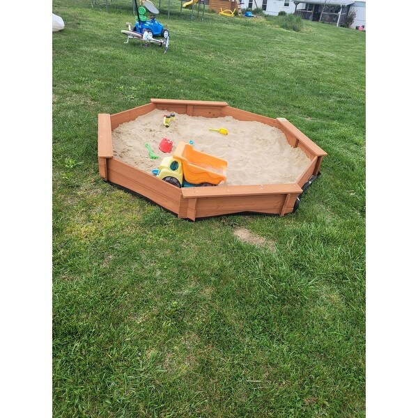 Sandbox With Cover 6.6' Octagon Outdoor Backyard Toddler Kids Cedar Sand Box New 