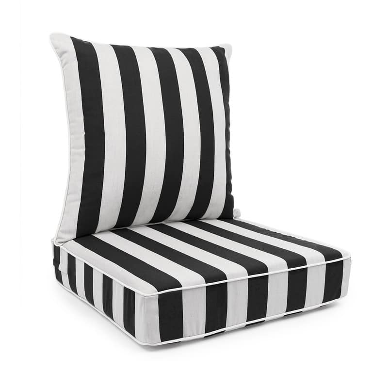 Sherry Kline Indoor/Outdoor Cabana Stripe Deep Seat Cushion (Seat & Back) - Black/White