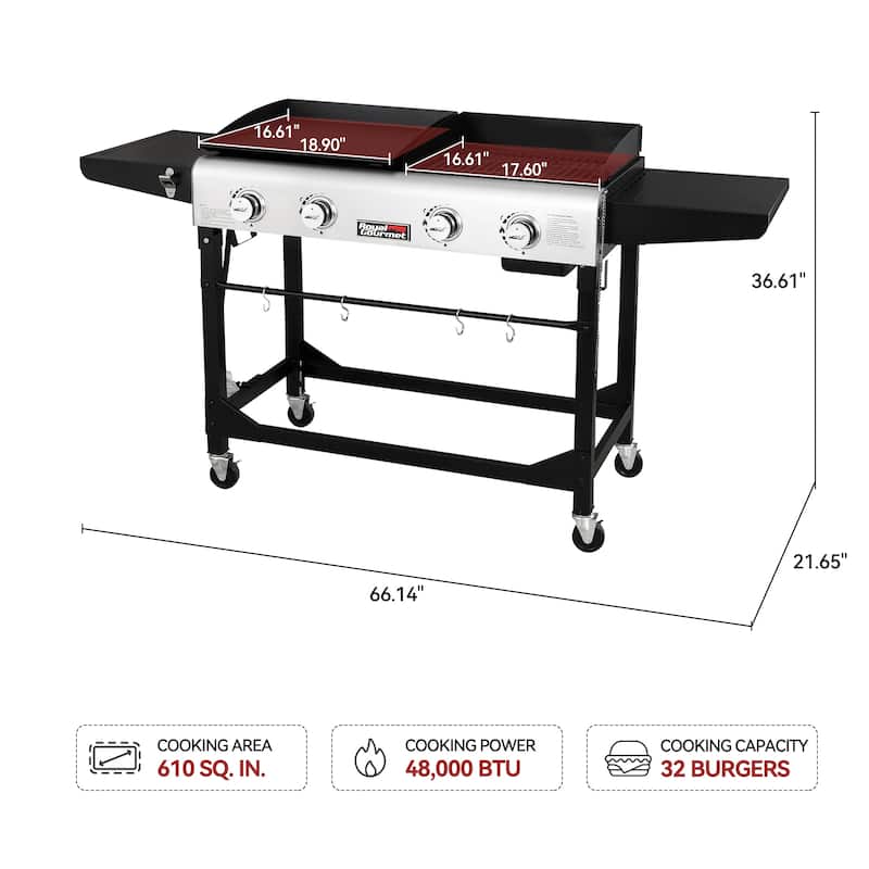 Royal Gourmet 4-Burner Gas Grill and Griddle Combo with Folding Legs
