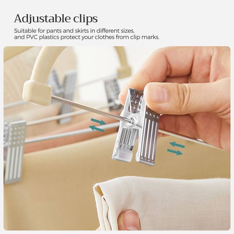 Modern Plastic Non-Slip Velvet Clothes Hangers with 2 Adjustable Clips Suitable for Trousers and Skirts