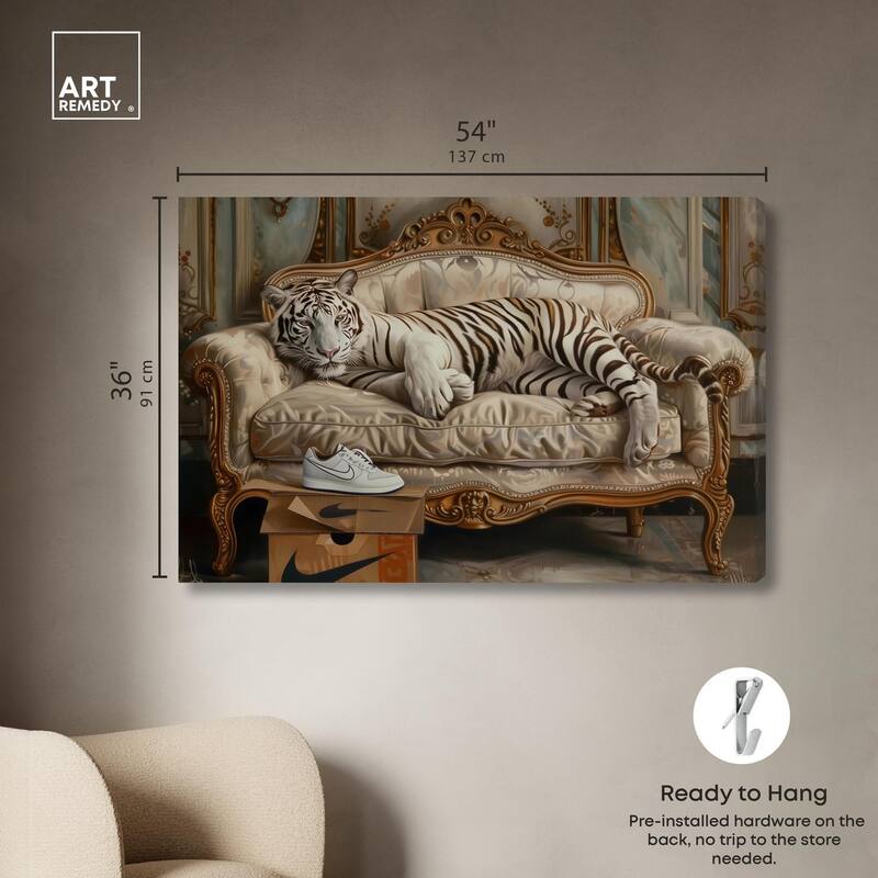 Lounging Sneaker Tiger Canvas by Art Remedy, Gallery Wrapped