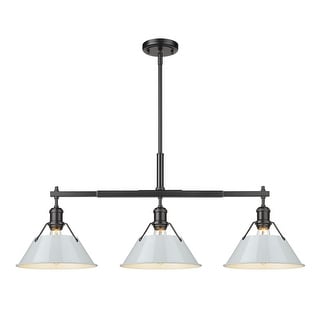 Yep by Golden Lighting Orwell 3-light Island Light in Matte Black and Dusky Blue shade