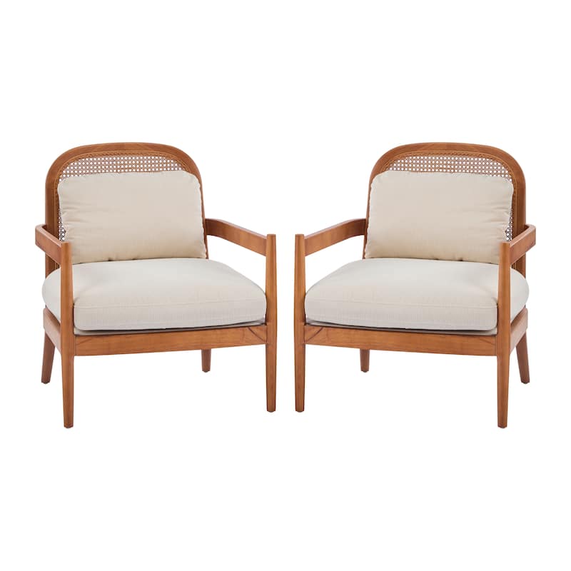 [Set Of 2] 26.6" Accent Chair With Walnut Finish Solid Wood Frame And Rattan Backrest,Comfy Armchairs