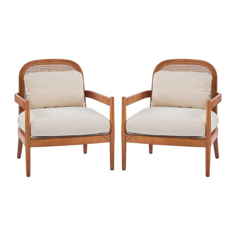 [Set of 2] 26.6" Mid-Century Modern Accent Chair with Light Brown Finish Solid Wood Frame and Rattan Backrest