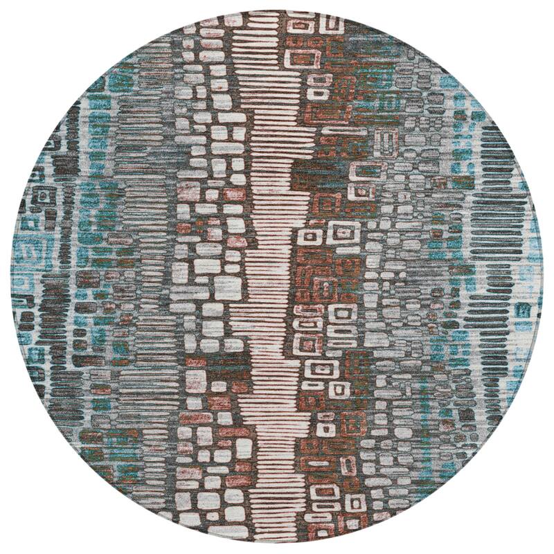 Machine Washable Indoor/ Outdoor Geo Mosaic Chantille Rug