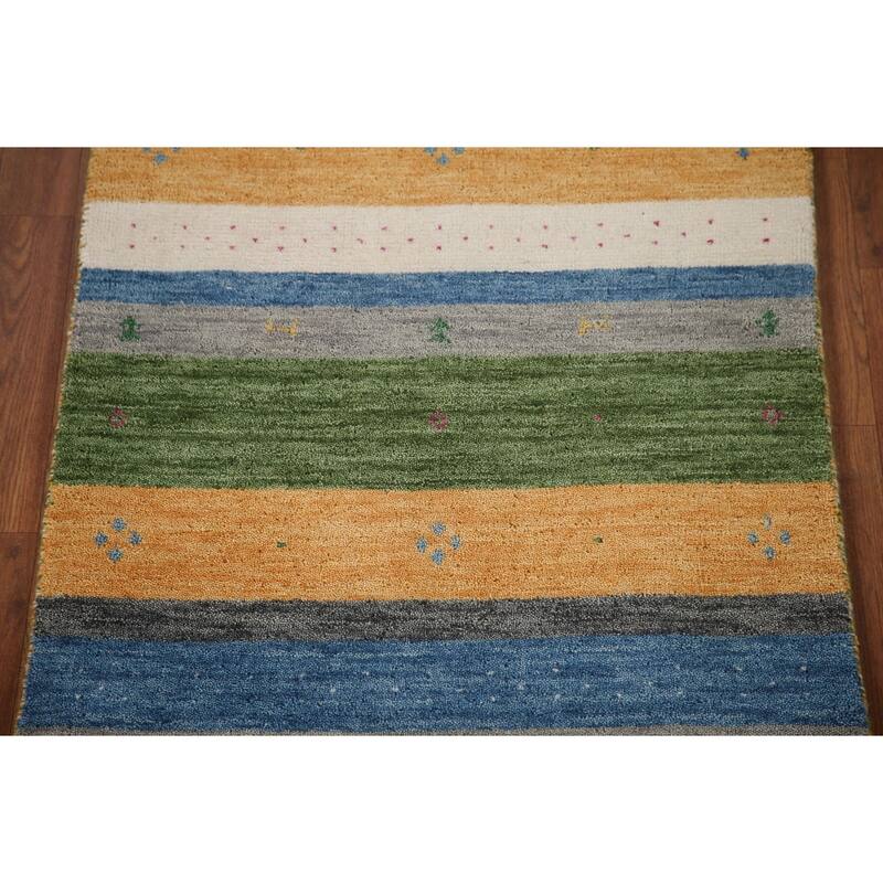 Striped Gabbeh Indian Rug Handmade Wool Carpet - 2'7"x 4'11"