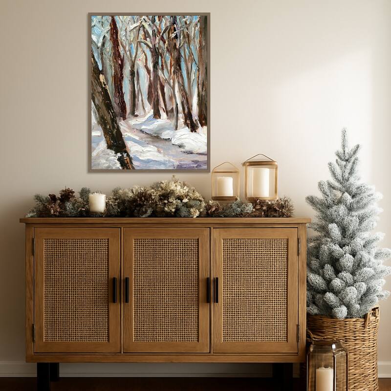 Woods in Winter by Sandra Iafrate Framed Canvas Wall Art Print - Sylvie Dark Gold