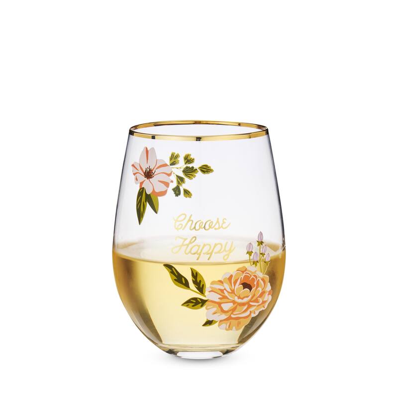 Choose Happy Stemless Wine Glass by Twine Living Multicolor 4.75" x