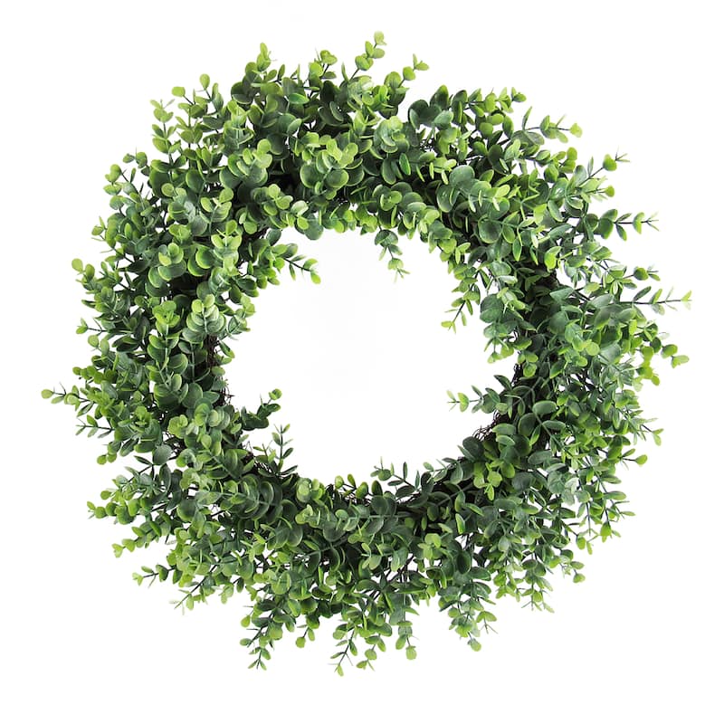 Frosted Green Artificial Eucalyptus Leaf Foliage Greenery Wreath with Twig Ring 20in