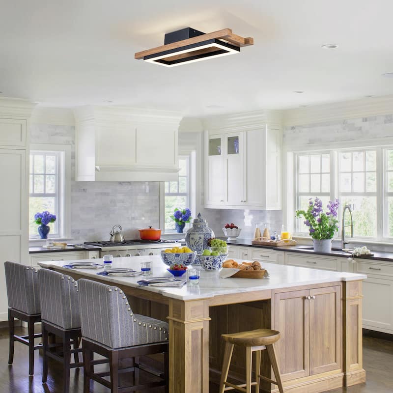 Integrated LED Rectangle Wood Semi Flush Mount Ceiling Light for Hallway Foyer