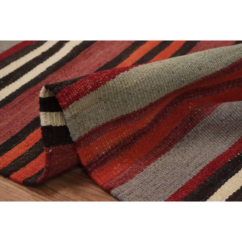 Hand Woven Oriental 100% Wool Carpet Southwestern Geometric Multi-Colored Kilim Area Rug - 11' 1'' X 4' 9''