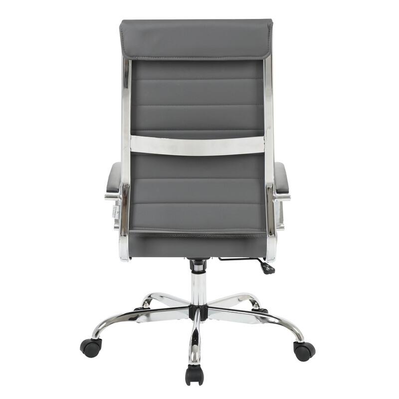 Benmar High-Back Leather Office Desk Chair in Stainless Steel Frame Adjustable Height Tilt Lock 360 Swivel Ergonomic Chair