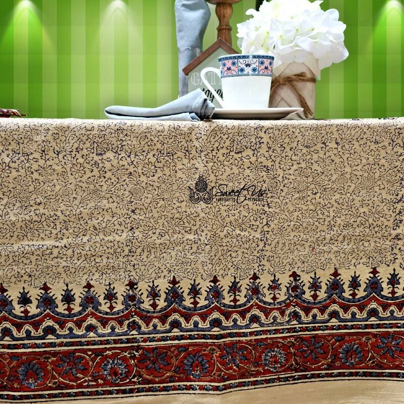 Block Print Veggie Dye Peacock Paradise Paisley Tablecloth Collection