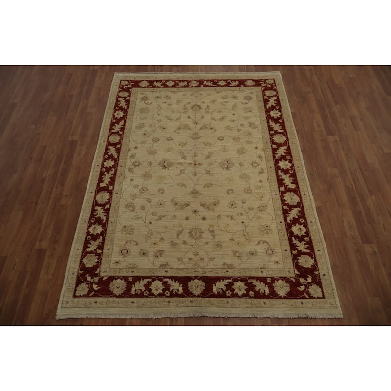 Hand Knotted Oriental 100% Wool Carpet Transitional Floral Beige & Ivories Oushak Area Rug - 7' 8'' X 5' 6''